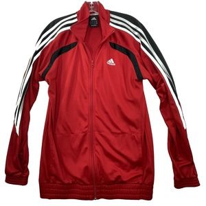 Adidas Full Zip Up Jacket Mens Small Tall Red And Black Long Sleeve W/ Pockets